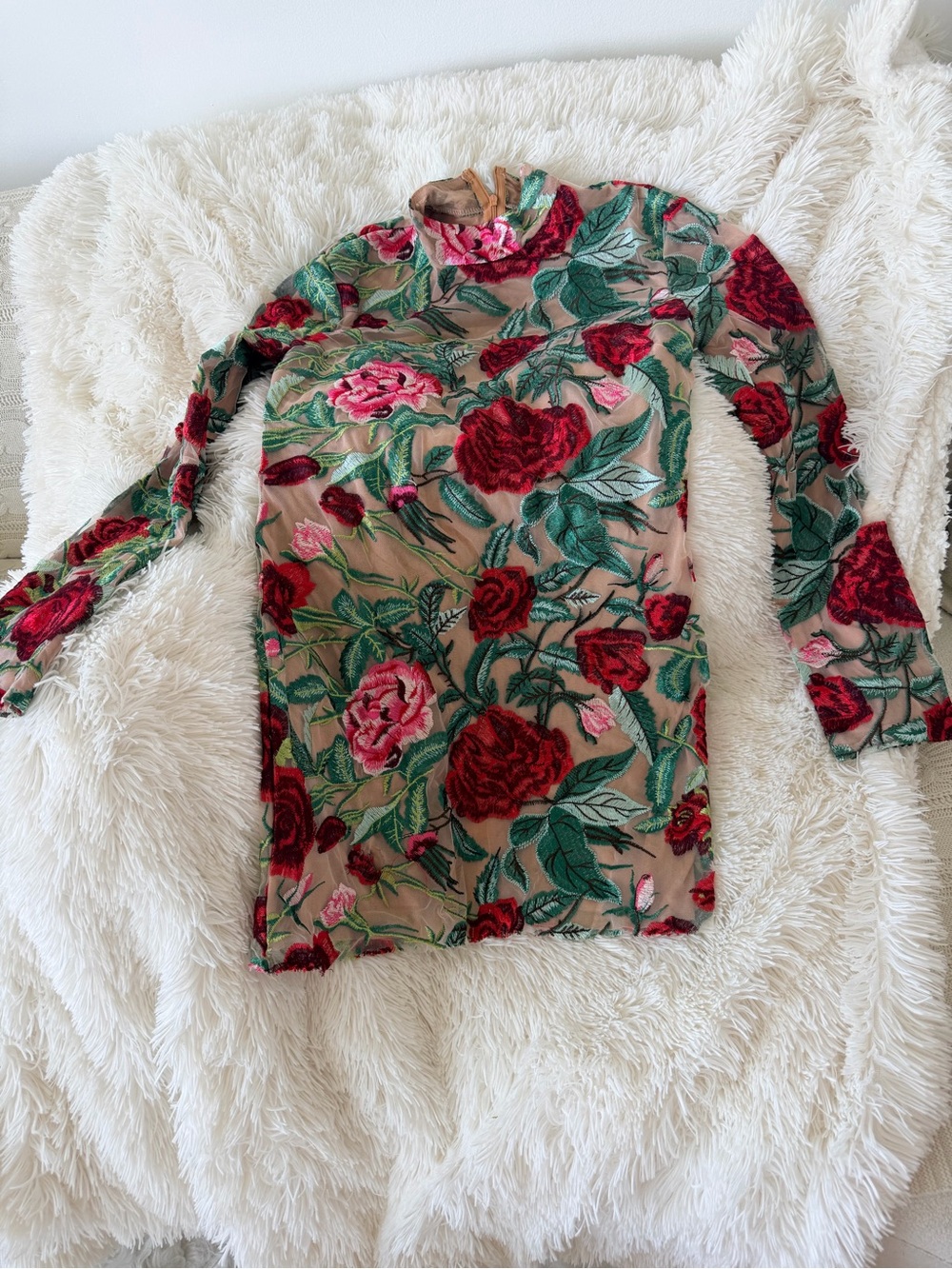 Long sleeve Flower Embroidery Mini dress Medium for @cstiggs16 - Picture 8 of 17